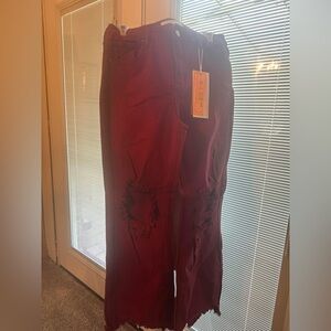 Risen Distressed Cropped wine Straight Jeans